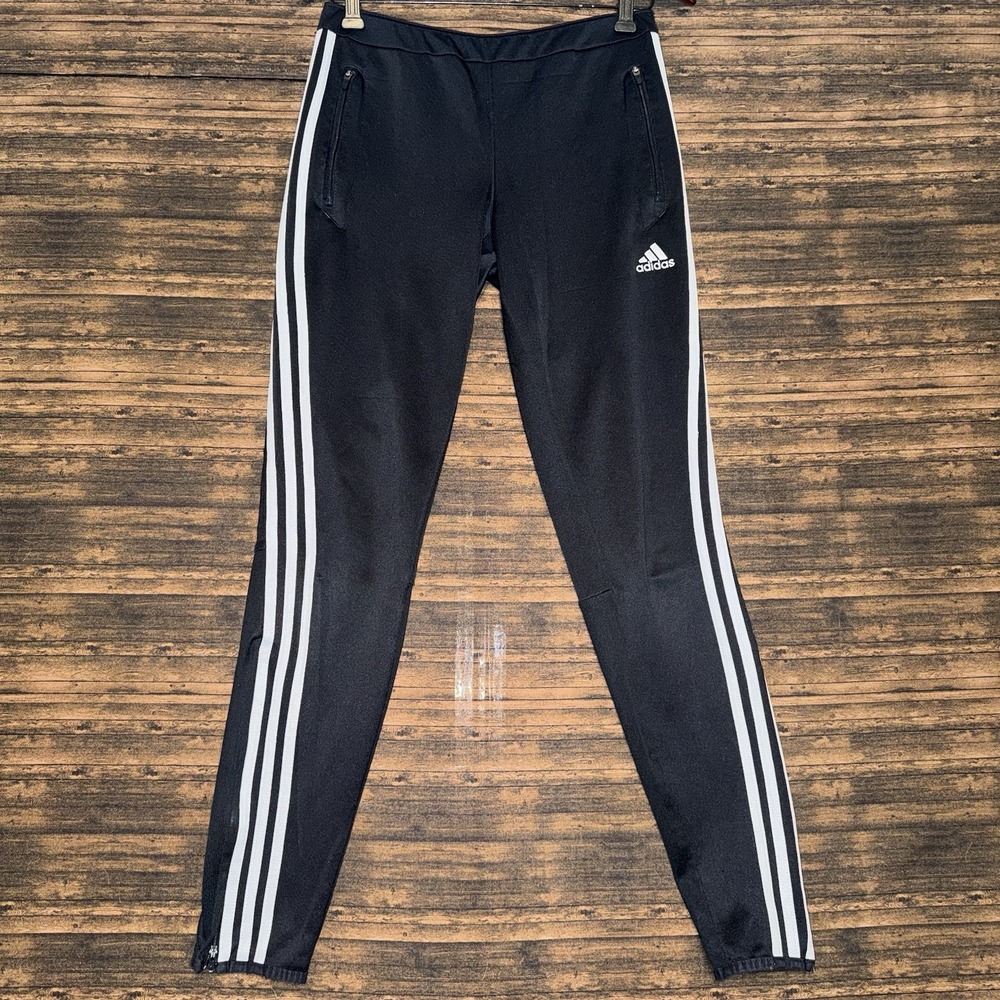 Adidas Sweatpants Black Stripes Size 24x29 No Size Tag Ankle Zipper